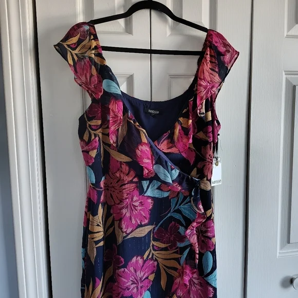 Kenzie Tropical Floral Faux Wrap Dress Sz 14 - Picture 6 of 9
